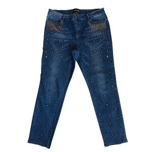Oli & Sofia Jeans Dark Wash Jeans Bead Embellishments Black Gold Size 16